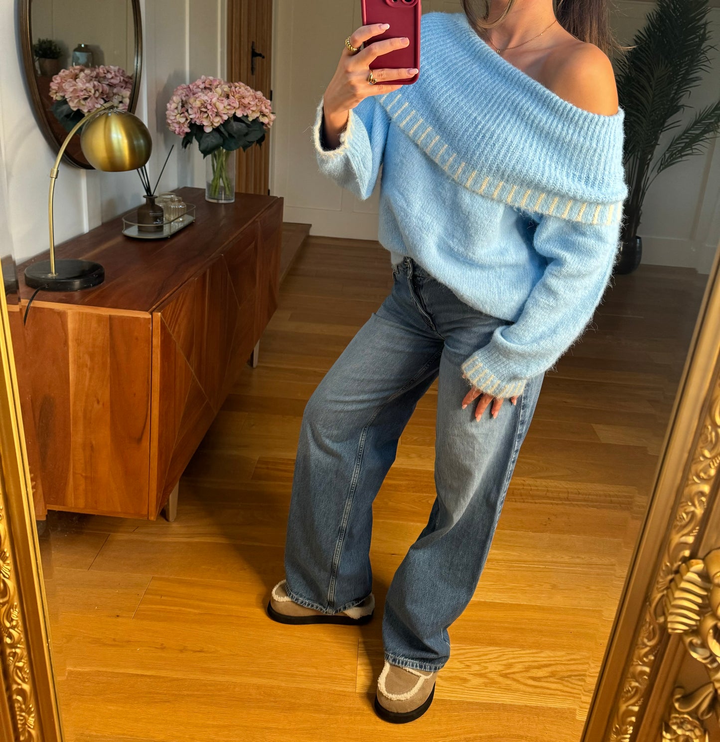 Blue Knit Fold Over Jumper