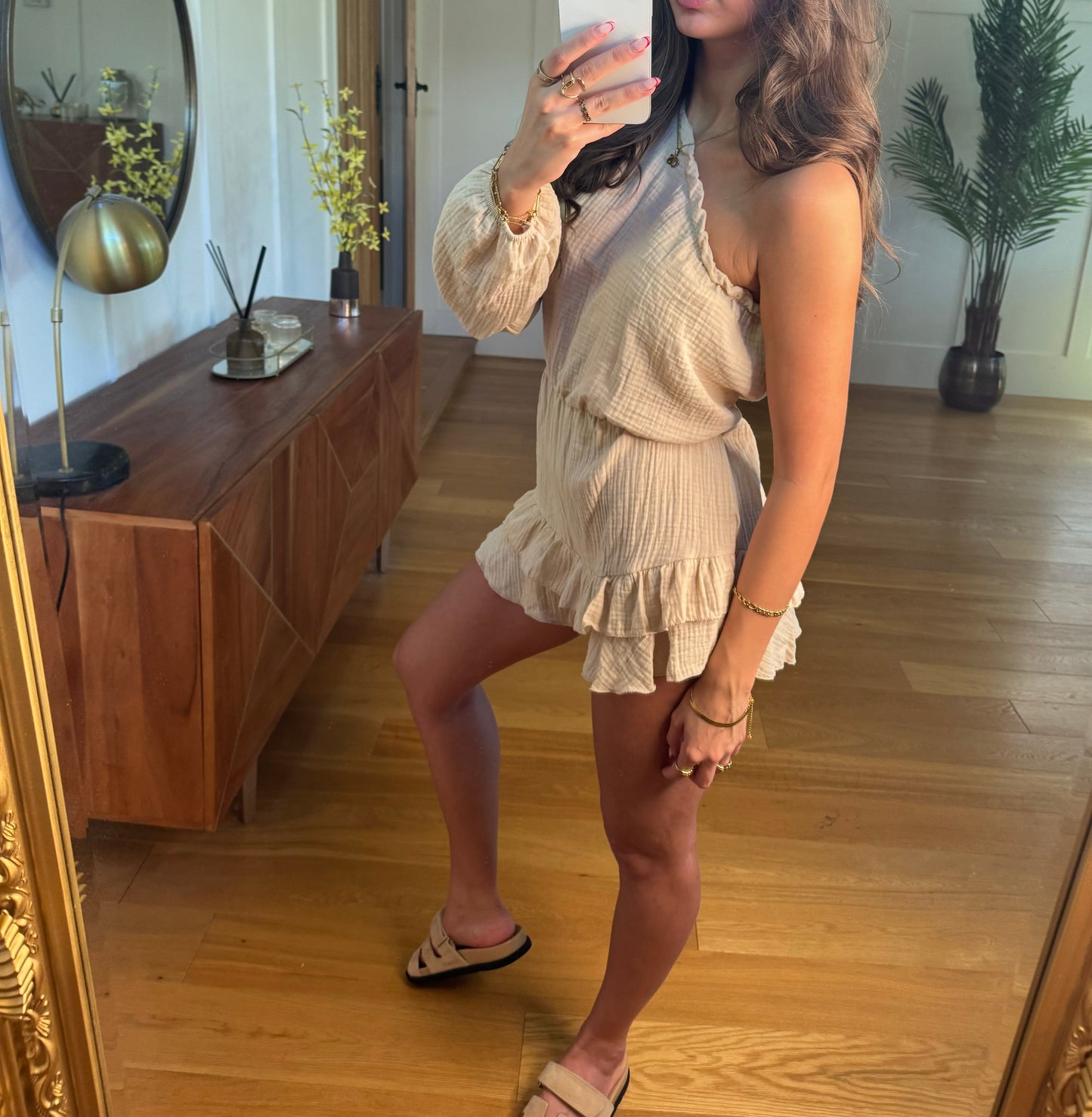 Beige cheese cloth play suit