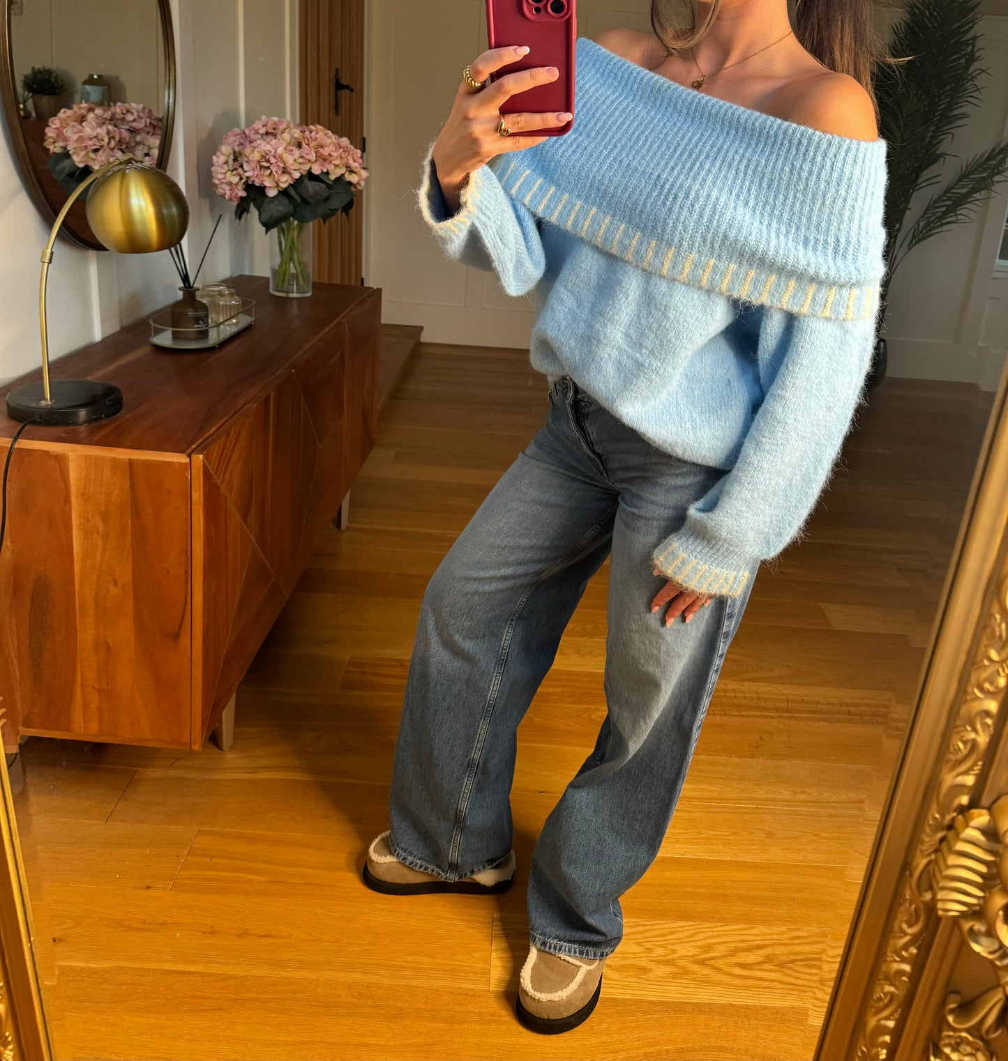 Blue Knit Fold Over Jumper