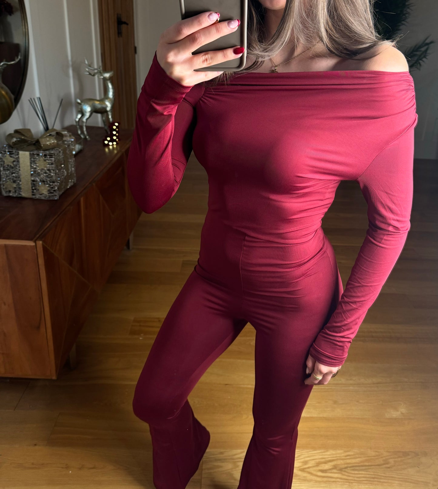 Burgandy flared jumpsuit